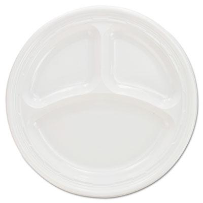 View larger image of Plastic Plates, 9 Inches, White, 3 Compartments, Round, 125/Pack