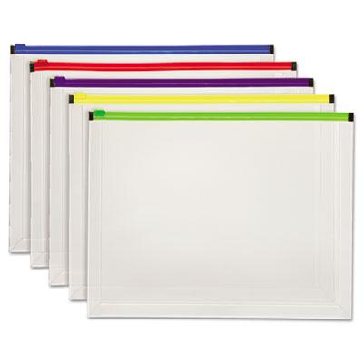 View larger image of Poly Zip Envelope, Zipper Closure, 10 x 13, Assorted Colors, 5/Pack