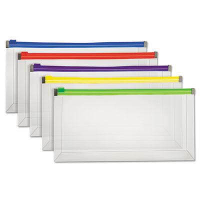 View larger image of Poly Zip Check Envelope, Zipper Closure, 10.13 x 5.13, Assorted Colors, 5/Pack