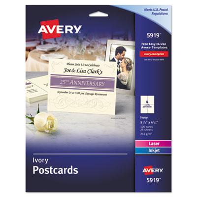 View larger image of Postcards for Inkjet/Laser Printers, 4 1/4 x 5 1/2, Ivory, 4/Sheet, 100/Box