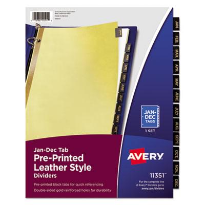 View larger image of Preprinted Black Leather Tab Dividers w/Gold Reinforced Edge, 12-Tab, Jan. to Dec., 11 x 8.5, Buff, 1 Set