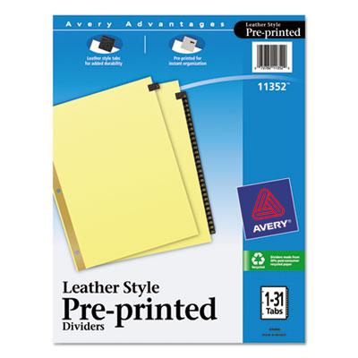 View larger image of Preprinted Black Leather Tab Dividers w/Gold Reinforced Edge, 31-Tab, 1 to 31, 11 x 8.5, Buff, 1 Set
