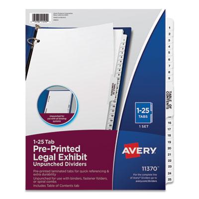 View larger image of Preprinted Legal Exhibit Side Tab Index Dividers, Avery Style, 25-Tab, 1 to 25, 11 x 8.5, White, 1 Set