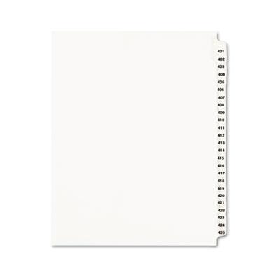 View larger image of Preprinted Legal Exhibit Side Tab Index Dividers, Avery Style, 25-Tab, 401 to 425, 11 x 8.5, White, 1 Set, (1346)