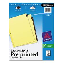 Preprinted Red Leather Tab Dividers with Clear Reinforced Edge, 12-Tab, Jan. to Dec., 11 x 8.5, Buff, 1 Set