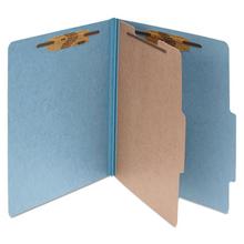 Pressboard Classification Folders, 2" Expansion, 1 Divider, 4 Fasteners, Legal Size, Sky Blue Exterior, 10/Box