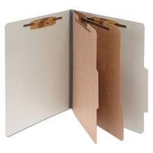 Pressboard Classification Folders, 3" Expansion, 2 Dividers, 6 Fasteners, Letter Size, Mist Gray Exterior, 10/Box