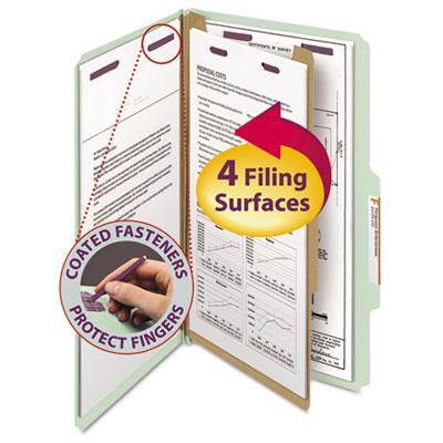 View larger image of Pressboard Classification Folders, Four SafeSHIELD Fasteners, 2/5-Cut Tabs, 1 Divider, Legal Size, Gray-Green, 10/Box