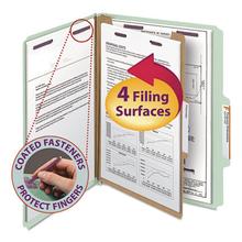 Pressboard Classification Folders, Four SafeSHIELD Fasteners, 2/5-Cut Tabs, 1 Divider, Letter Size, Gray-Green, 10/Box
