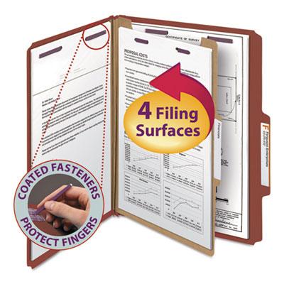 View larger image of Pressboard Classification Folders, Four SafeSHIELD Fasteners, 2/5-Cut Tabs, 1 Divider, Letter Size, Red, 10/Box