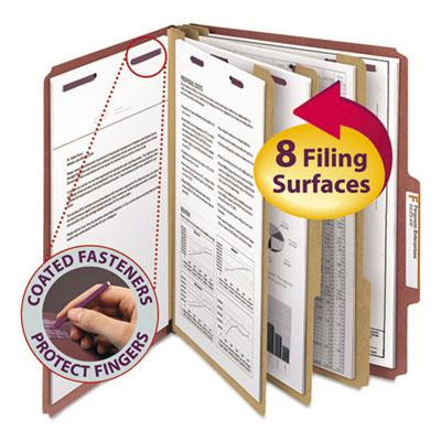View larger image of Pressboard Classification Folders, Eight SafeSHIELD Fasteners, 2/5-Cut Tabs, 3 Dividers, Letter Size, Red, 10/Box