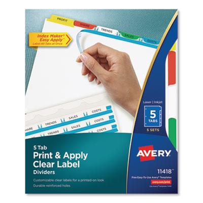 View larger image of Print and Apply Index Maker Clear Label Dividers, 5-Tab, Color Tabs, 11 x 8.5, White, Traditional Color Tabs, 5 Sets