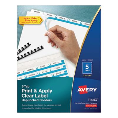 View larger image of Print and Apply Index Maker Clear Label Unpunched Dividers, 5-Tab, 11 x 8.5, White, 25 Sets