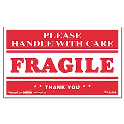 View larger image of Printed Message Self-Adhesive Shipping Labels, FRAGILE Handle with Care, 3 x 5, Red/Clear, 500/Roll