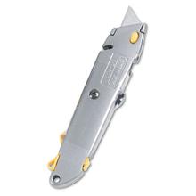Quick-Change Utility Knife with Retractable Blade and Twine Cutter, 6" Metal Handle, Gray, 6/Box