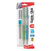 QUICK CLICK Mechanical Pencils with Tube of Lead/Erasers, 0.7 mm, HB (#2), Black Lead, Assorted Barrel Colors, 2/Pack