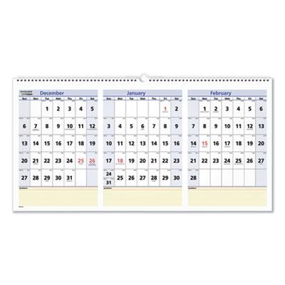 View larger image of QuickNotes Three-Month Wall Calendar in Horizontal Format, 24 x 12, White Sheets, 15-Month (Dec to Feb): 2022 to 2024