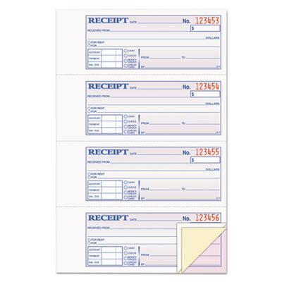 View larger image of Receipt Book, Three-Part Carbonless, 7.19 x 2.75, 4 Forms/Sheet, 100 Forms Total