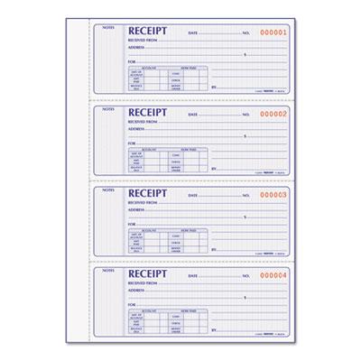 View larger image of Receipt Book, Two-Part Carbonless, 7 x 2.75, 4 Forms/Sheet, 400 Forms Total
