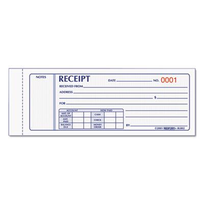 View larger image of Receipt Book, Three-Part Carbonless, 7 x 2.75, 4 Forms/Sheet, 50 Forms Total