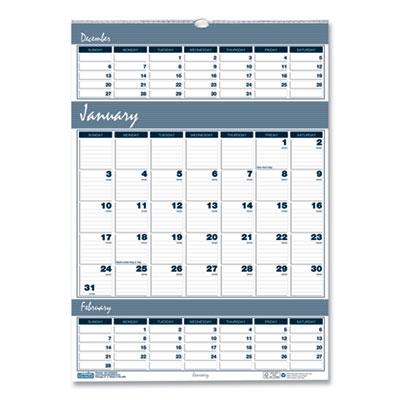 View larger image of Bar Harbor Recycled Wirebound 3-Months-per-Page Wall Calendar, 12 x 17, White/Blue/Gray Sheets, 14-Month (Dec-Jan): 2023-2025