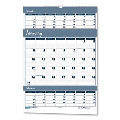 View larger image of Bar Harbor Recycled Wirebound 3-Months-per-Page Wall Calendar, 15.5 x 22, White/Blue/Gray Sheets, 14-Month(Dec-Jan):2023-2025