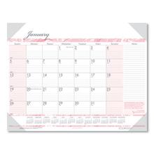 Recycled Monthly Desk Pad Calendar, Breast Cancer Awareness Artwork, 18.5 x 13, Black Binding/Corners,12-Month(Jan-Dec): 2024