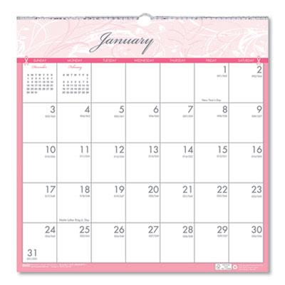 View larger image of Recycled Monthly Wall Calendar, Breast Cancer Awareness Artwork, 12 x 12, White/Pink/Gray Sheets, 12-Month (Jan-Dec): 2024