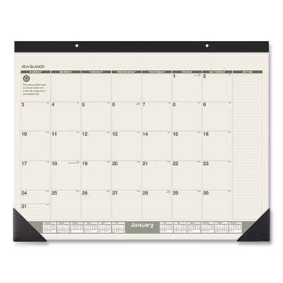 View larger image of Recycled Monthly Desk Pad, 22 x 17, Sand/Green Sheets, Black Binding, Black Corners, 12-Month (Jan to Dec): 2024
