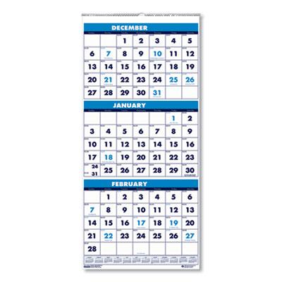 View larger image of Recycled Three-Month Format Wall Calendar, Vertical Orientation, 8 x 17, White Sheets, 14-Month (Dec to Jan): 2023 to 2025