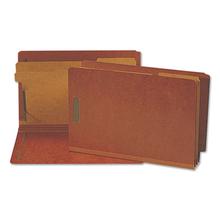 Red Pressboard End Tab Classification Folders, 2" Expansion, 2 Dividers, 6 Fasteners, Legal Size, Red Exterior, 10/Box