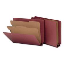 Red Pressboard End Tab Classification Folders, 2" Expansion, 2 Dividers, 6 Fasteners, Letter Size, Red Exterior, 10/Box
