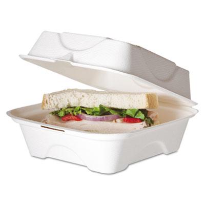 View larger image of Bagasse Hinged Clamshell Containers, 6 x 6 x 3, White, Sugarcane, 50/Pack, 10 Packs/Carton
