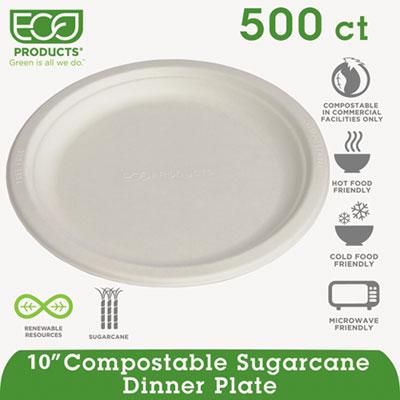 View larger image of Renewable Sugarcane Plates, 10" dia, Natural White, 500/Carton