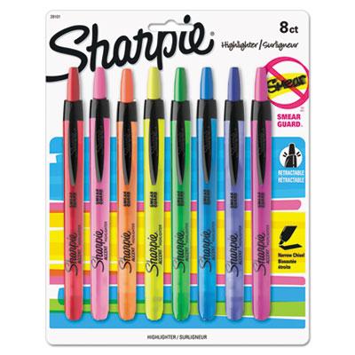 View larger image of Retractable Highlighters, Chisel Tip, Assorted Colors, 8/Set