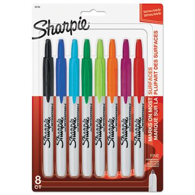 View larger image of Retractable Permanent Marker, Fine Bullet Tip, Assorted Colors, 8/Set