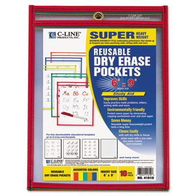 View larger image of Reusable Dry Erase Pockets, 6 x 9, Assorted Primary Colors, 10/Pack