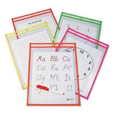 View larger image of Reusable Dry Erase Pockets, 9 x 12, Assorted Neon Colors, 10/Pack