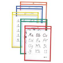 Reusable Dry Erase Pockets, 9 x 12, Assorted Primary Colors, 25/Box