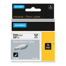 Rhino Heat Shrink Tubes Industrial Label Tape, 0.37" x 5 ft, White/Black Print