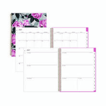 Roosevelt Pink Academic Weekly/Monthly Planner, Floral Artwork, 11" x 8.5", Pink/Gray Cover, 12-Month (July-June): 2024-2025