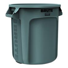 Vented Round Brute Container, 10 gal, Plastic, Gray