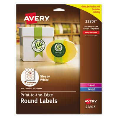View larger image of Round Print-to-the Edge Labels with Sure Feed and Easy Peel, 2" dia, Glossy White, 120/PK