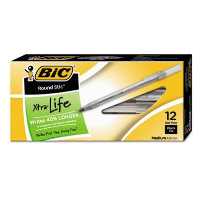 View larger image of Round Stic Xtra Life Ballpoint Pen, Stick, Medium 1 mm, Black Ink, Translucent Black Barrel, Dozen