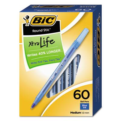 View larger image of Round Stic Xtra Life Stick Ballpoint Pen Value Pack, 1 mm, Blue Ink, Translucent Blue Barrel, 60/Box