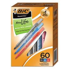 Round Stic Xtra Precision Stick Ballpoint Pen Value Pack, 1 mm, Assorted Ink/Barrel, 60/Pack