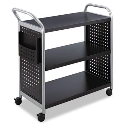 View larger image of Scoot Three Shelf Utility Cart, Metal, 3 Shelves, 1 Bin, 300 lb Capacity, 31" x 18" x 38", Black/Silver