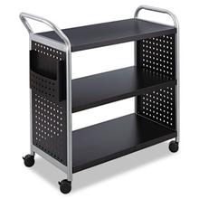 Scoot Three Shelf Utility Cart, Metal, 3 Shelves, 1 Bin, 300 lb Capacity, 31" x 18" x 38", Black/Silver
