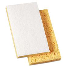 Scrubbing Sponge, Light Duty, 3.6 x 6.1, 0.7" Thick, Yellow/White, Individually Wrapped, 20/Carton
