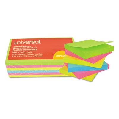 View larger image of Self-Stick Note Pads, 3 x 3, Assorted Neon Colors, 100-Sheet, 12/Pack
